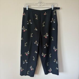 Talbots Embroidered Trouser Capri Pants Silk and Cotton Blend